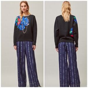 Tory Burch Women's Oversized Floral Crew Neck Pullover Sweater Size Medium‎